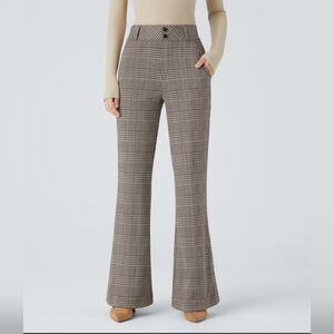 HALARA Brown Plaid Flare Pants Houndstooth Work Pants. Nwt